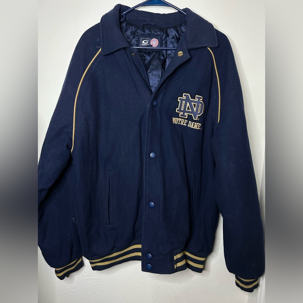 Vtg  G-111 Notre Dame Fighting Irish Varsity Bomber Jacket Size Large Navy Blue